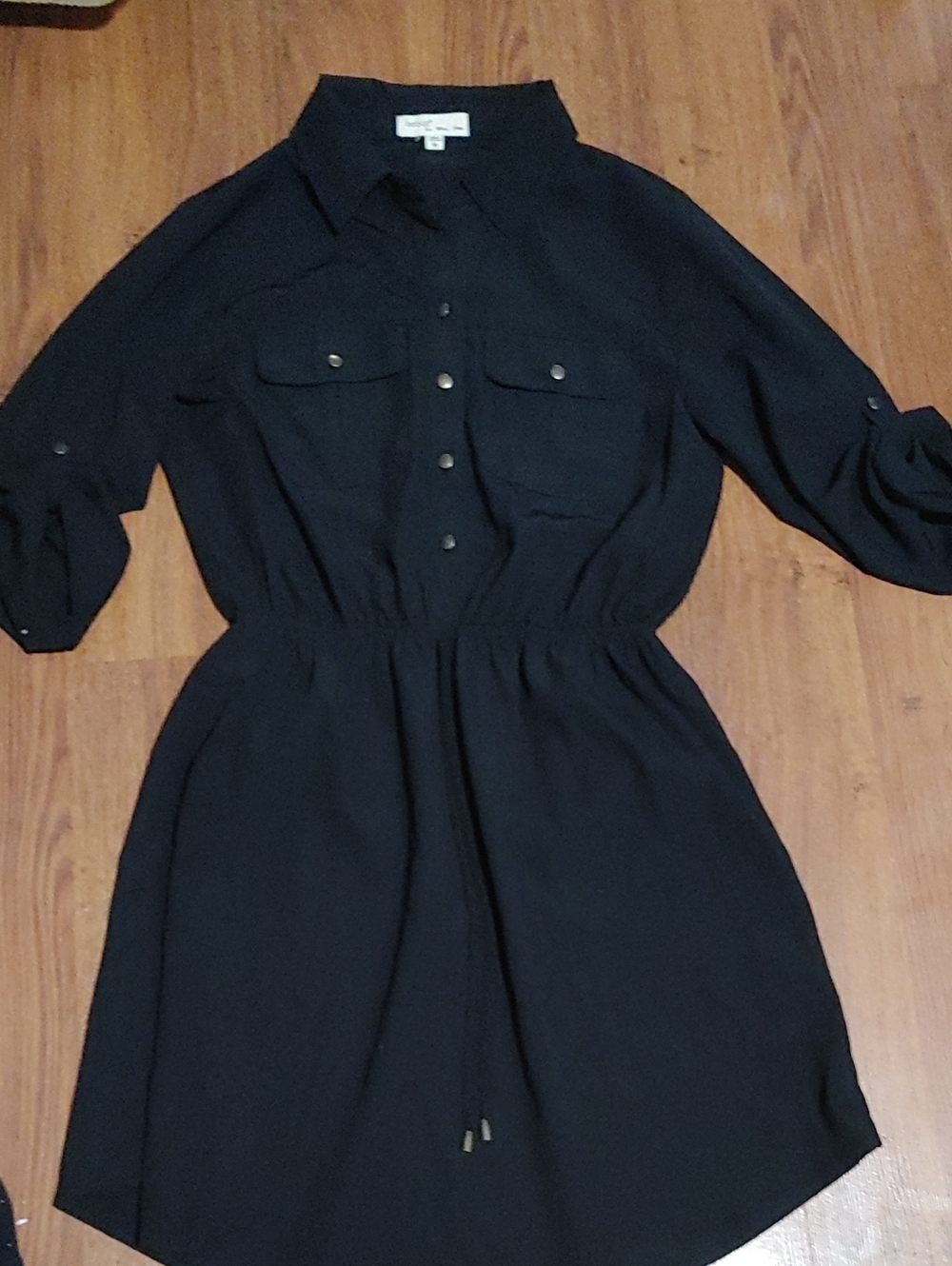 BeBop Black Shirt‑Style Dress with Drawstring Waist Sz MED